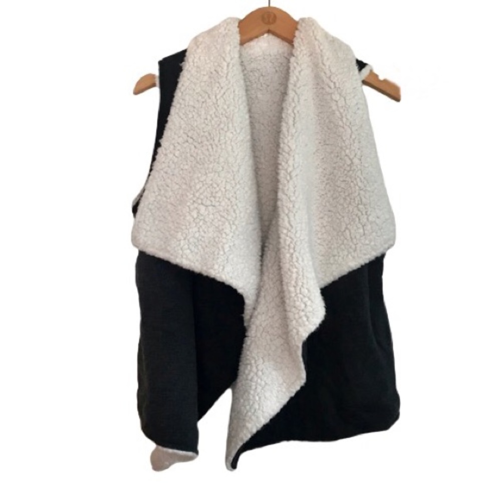 Reversible Sherpa Vest Comfy Casual Charcoal Gray